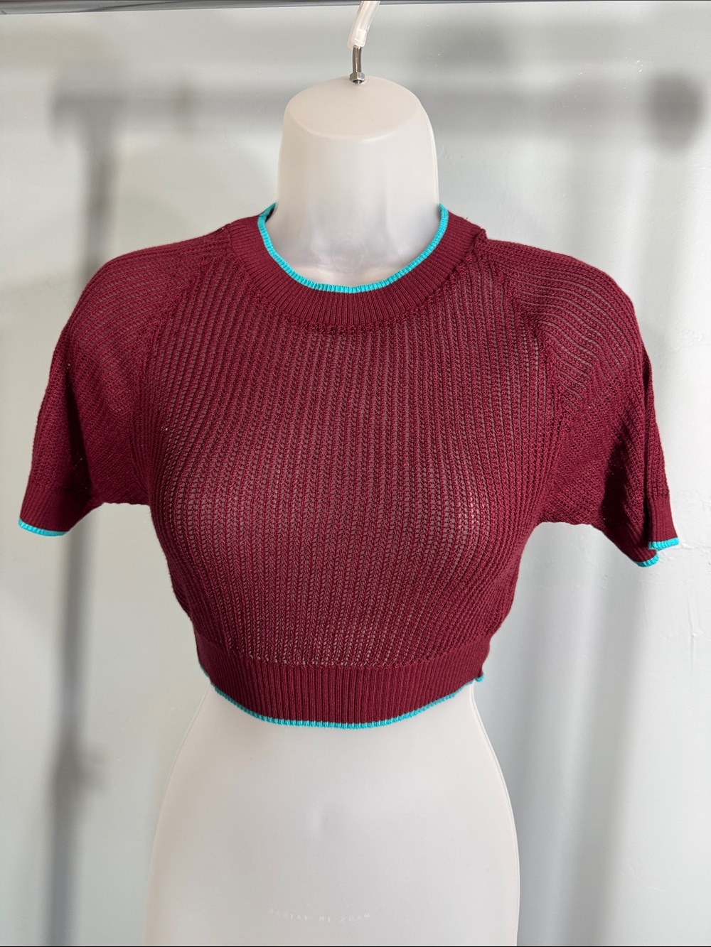 Kimchi Blue Maroon Crop Top with Teal Trim
